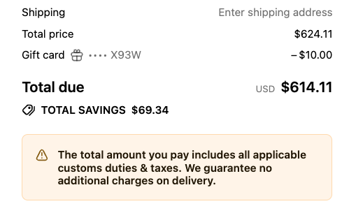 Customs Duties Guarantee checkout block example