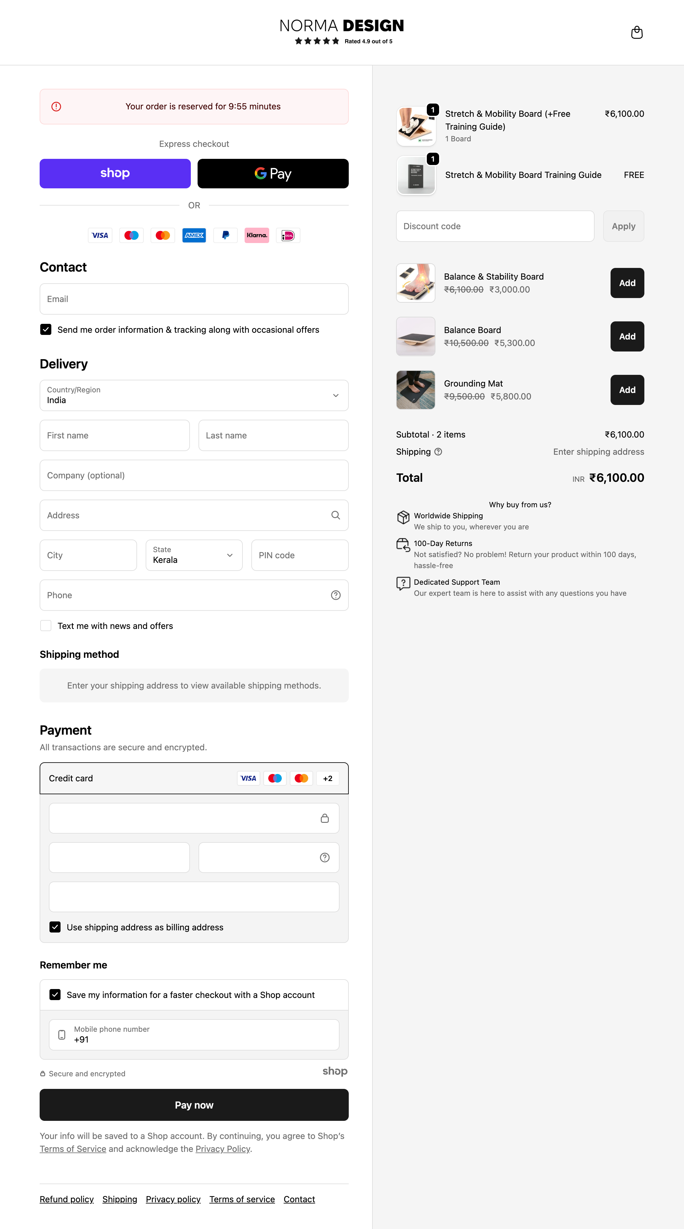Norma Design custom Shopify checkout with trust badges, upsells, and branded experience